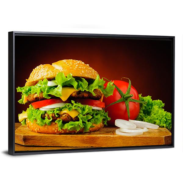 Double Cheeseburger Canvas Wall Art-3 Horizontal-Gallery Wrap-25" x 16"-Tiaracle