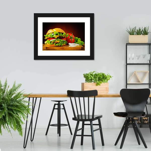 Double Cheeseburger Canvas Wall Art-3 Horizontal-Gallery Wrap-25" x 16"-Tiaracle
