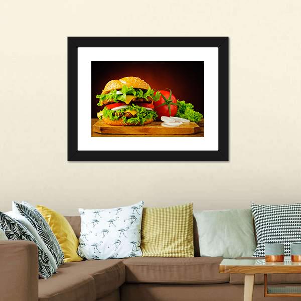 Double Cheeseburger Canvas Wall Art-1 Piece-Framed Print-20" x 16"-Tiaracle