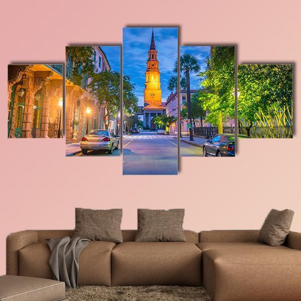 Charleston Downtown Canvas Wall Art-5 Star-Gallery Wrap-62" x 32"-Tiaracle