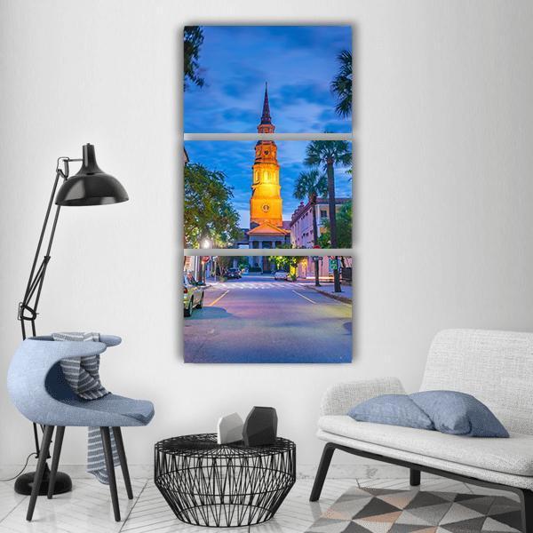 Charleston Downtown Vertical Canvas Wall Art-3 Vertical-Gallery Wrap-12" x 25"-Tiaracle