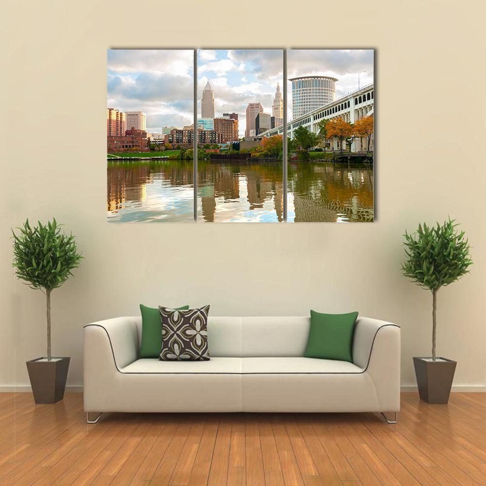 Downtown Cleveland Ohio Canvas Wall Art-3 Horizontal-Gallery Wrap-37" x 24"-Tiaracle
