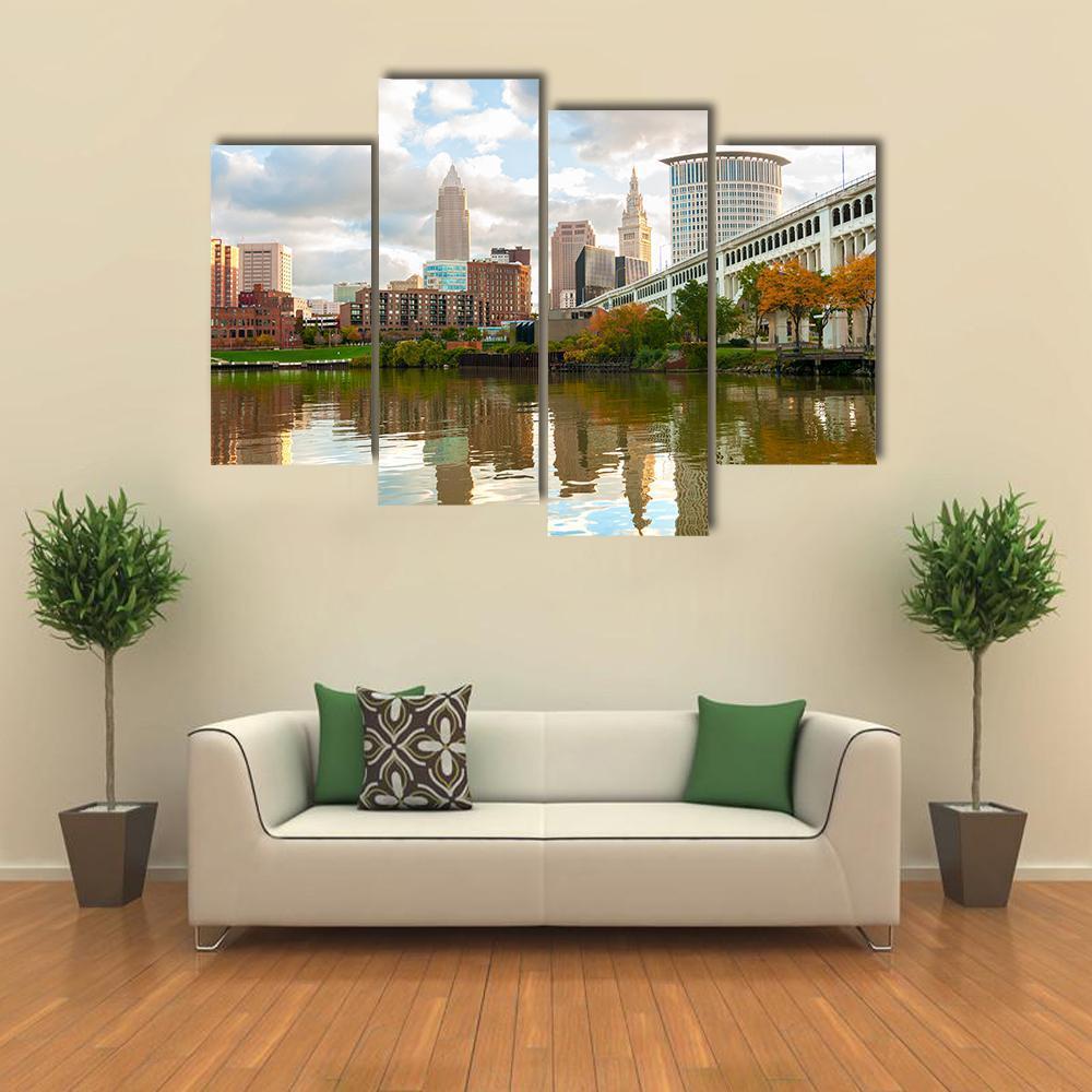 Downtown Cleveland Ohio Canvas Wall Art-4 Pop-Gallery Wrap-50" x 32"-Tiaracle