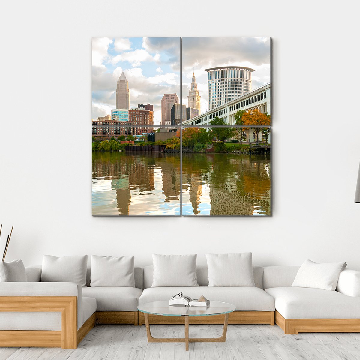 Downtown Cleveland Ohio Canvas Wall Art-4 Square-Gallery Wrap-17" x 17"-Tiaracle