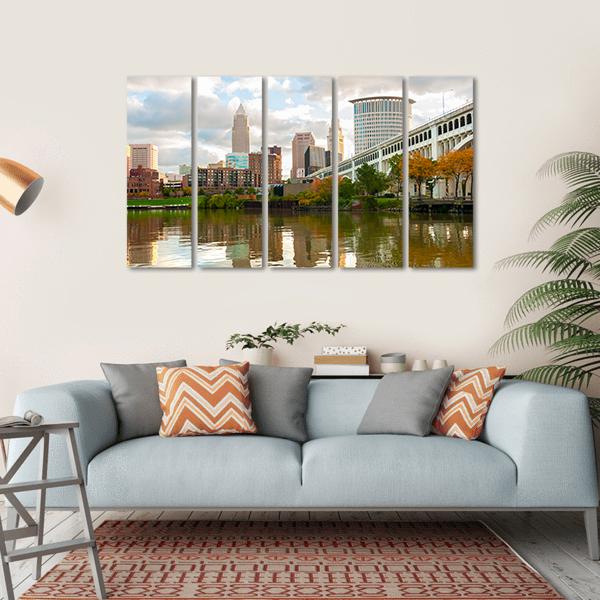 Downtown Cleveland Ohio Canvas Wall Art-5 Horizontal-Gallery Wrap-22" x 12"-Tiaracle