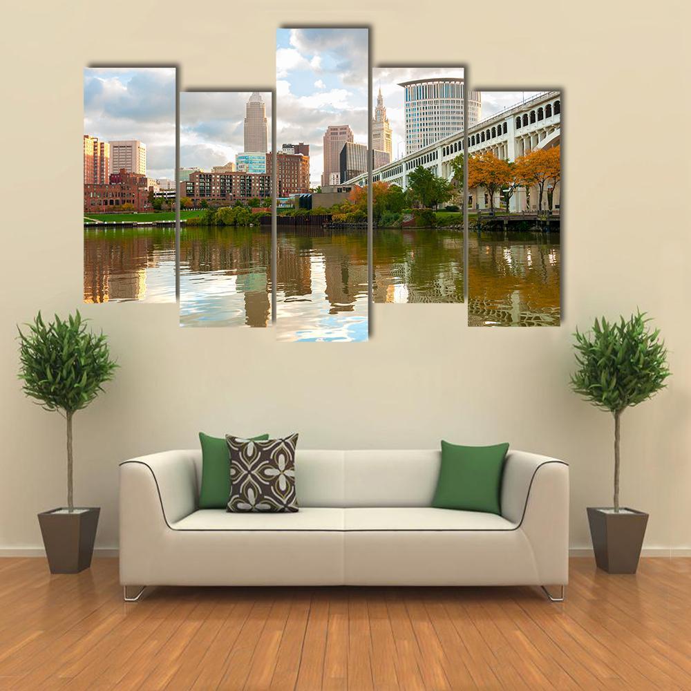 Downtown Cleveland Ohio Canvas Wall Art-5 Pop-Gallery Wrap-47" x 32"-Tiaracle