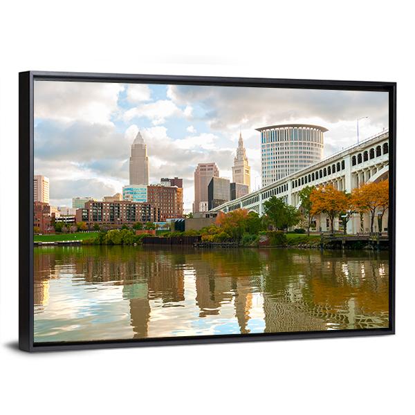 Downtown Cleveland Ohio Canvas Wall Art-3 Horizontal-Gallery Wrap-25" x 16"-Tiaracle