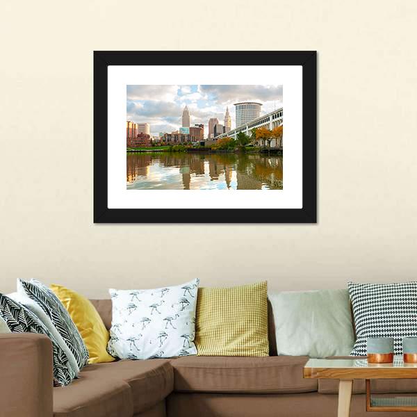 Downtown Cleveland Ohio Canvas Wall Art-1 Piece-Framed Print-20" x 16"-Tiaracle
