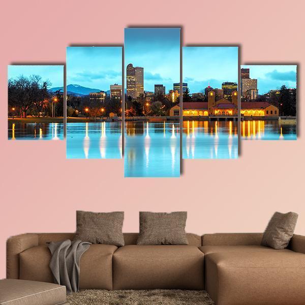 Downtown Denver Colorado Canvas Wall Art-5 Star-Gallery Wrap-62" x 32"-Tiaracle
