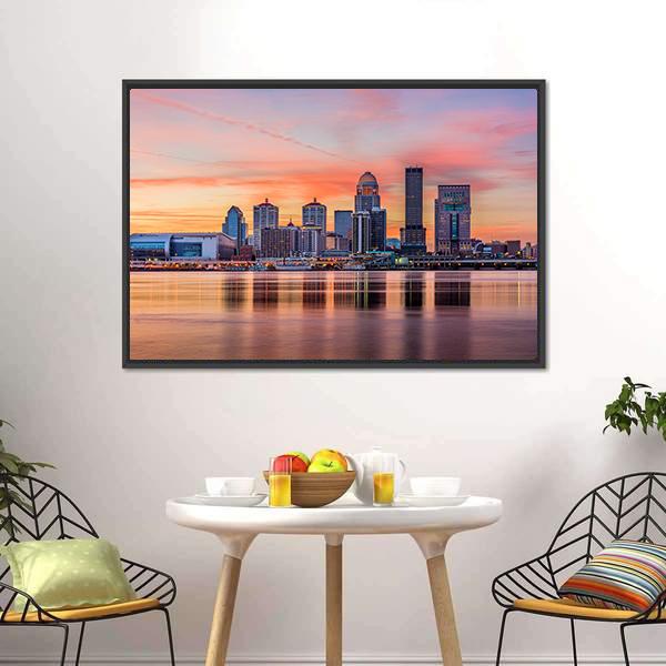 Downtown Louisville Skyline Canvas Wall Art-1 Piece-Floating Frame-24" x 16"-Tiaracle