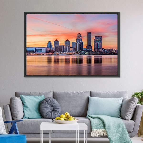 Downtown Louisville Skyline Canvas Wall Art-5 Horizontal-Gallery Wrap-22" x 12"-Tiaracle