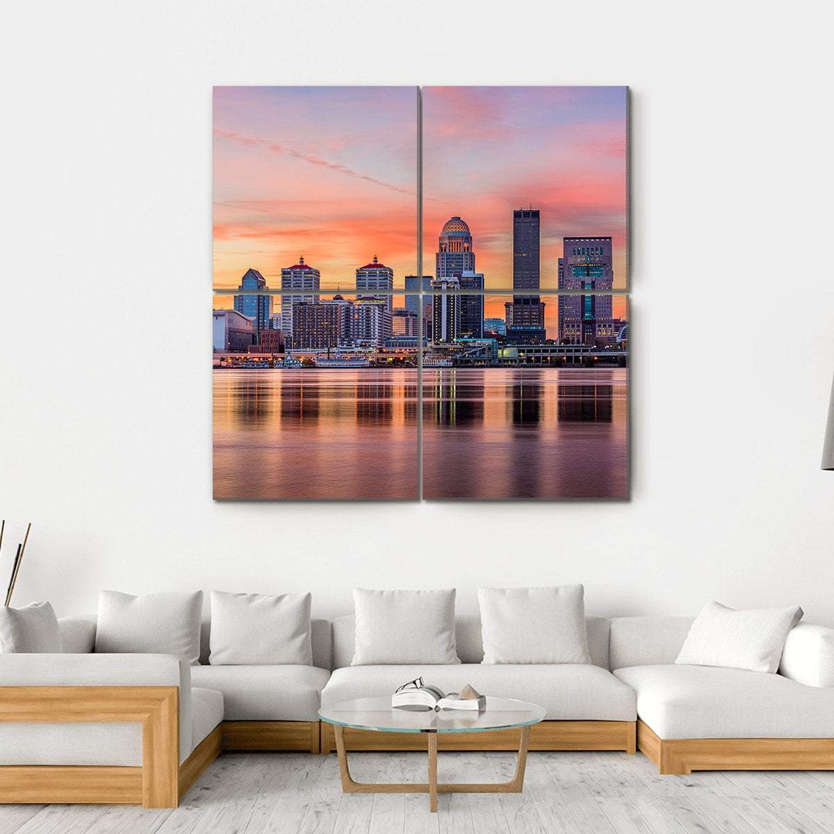 Downtown Louisville Skyline Canvas Wall Art-4 Square-Gallery Wrap-17" x 17"-Tiaracle