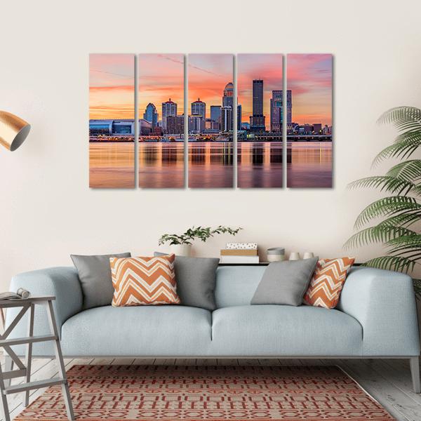 Downtown Louisville Skyline Canvas Wall Art-5 Horizontal-Gallery Wrap-22" x 12"-Tiaracle