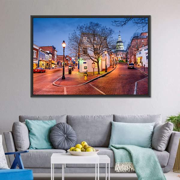 Downtown Main Street Annapolis Panoramic Canvas Wall Art-1 Piece-36" x 12"-Tiaracle