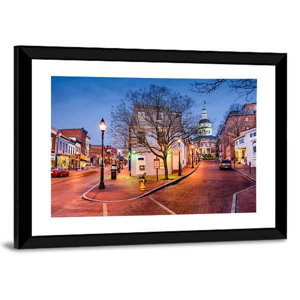 Downtown Main Street Annapolis Panoramic Canvas Wall Art-1 Piece-36" x 12"-Tiaracle