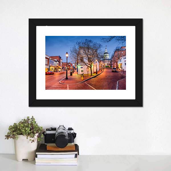 Downtown Main Street Annapolis Panoramic Canvas Wall Art-1 Piece-36" x 12"-Tiaracle
