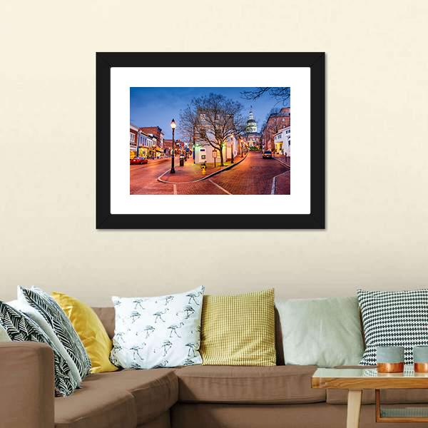Downtown Main Street Annapolis Panoramic Canvas Wall Art-1 Piece-36" x 12"-Tiaracle
