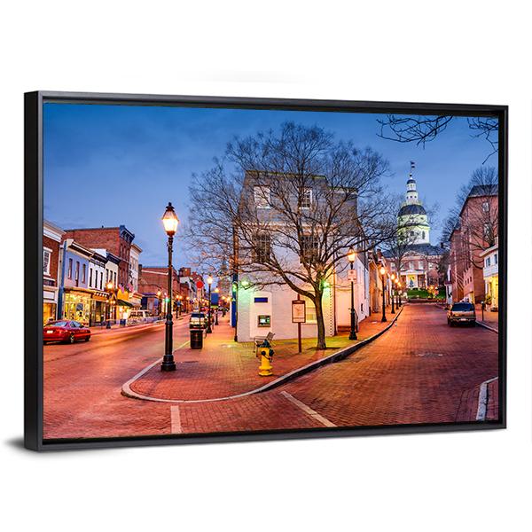 Downtown Main Street Annapolis Panoramic Canvas Wall Art-1 Piece-36" x 12"-Tiaracle