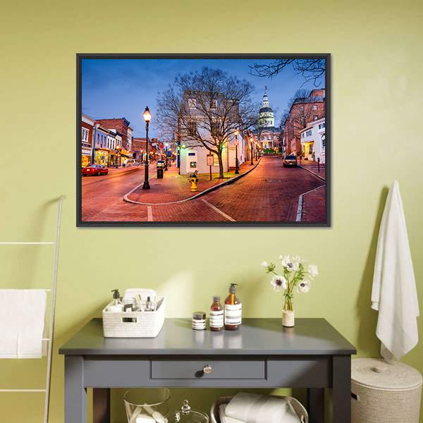 Downtown Main Street Annapolis Panoramic Canvas Wall Art-1 Piece-36" x 12"-Tiaracle