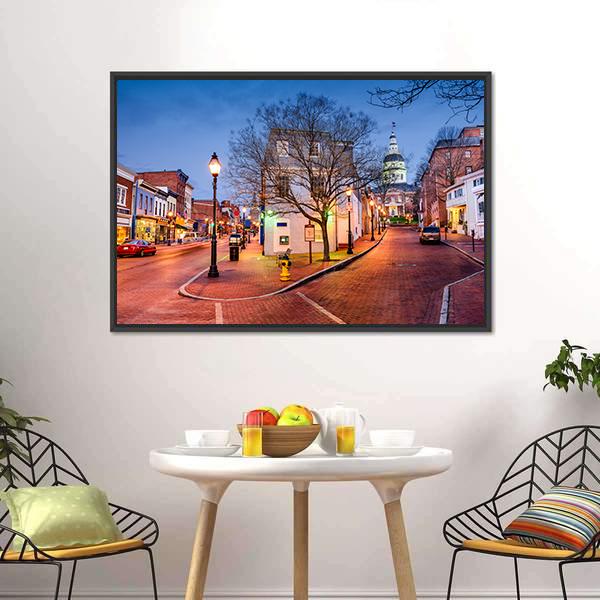 Downtown Main Street Annapolis Panoramic Canvas Wall Art-1 Piece-36" x 12"-Tiaracle