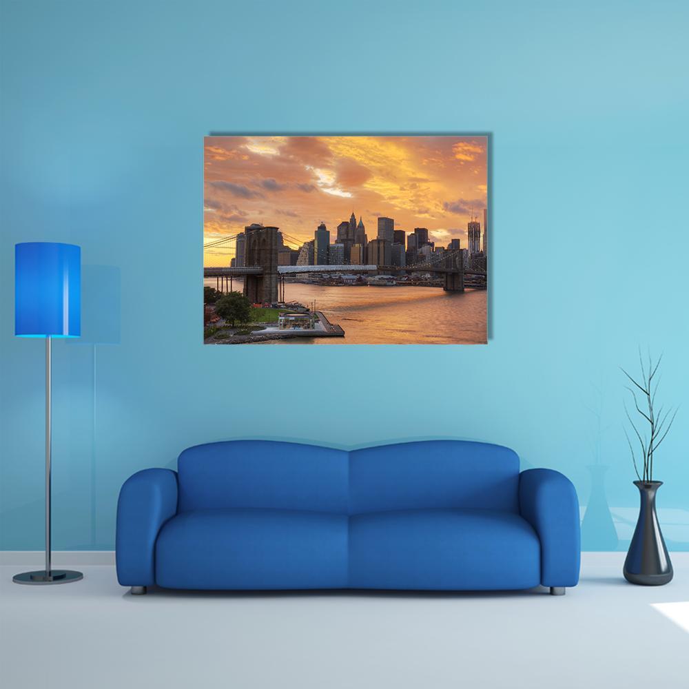 Downtown New York City Canvas Wall Art-1 Piece-Gallery Wrap-36" x 24"-Tiaracle