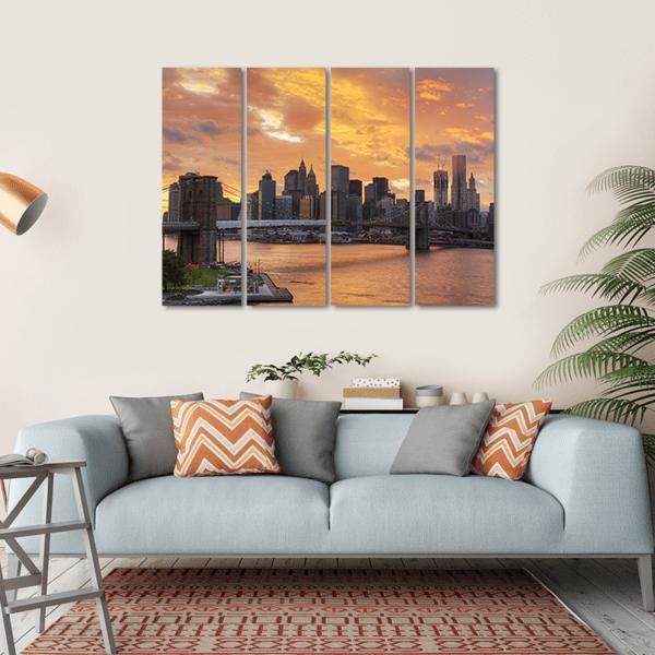 Downtown New York City Canvas Wall Art-4 Horizontal-Gallery Wrap-34" x 24"-Tiaracle