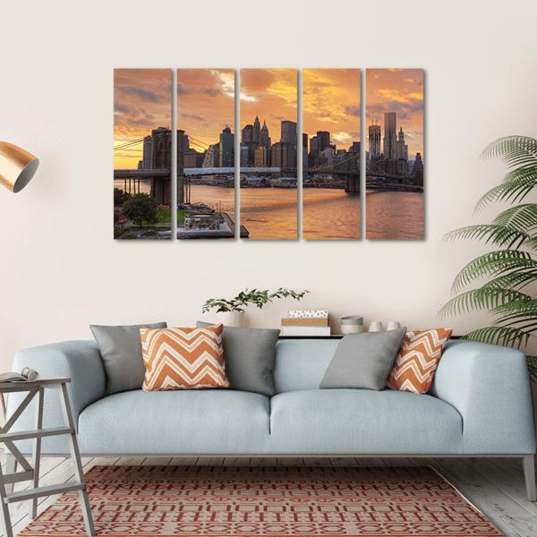 Downtown New York City Canvas Wall Art-5 Horizontal-Gallery Wrap-22" x 12"-Tiaracle