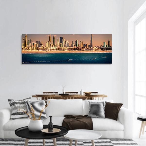 Dubai Downtown &amp; Beach Panoramic Canvas Wall Art-1 Piece-36" x 12"-Tiaracle