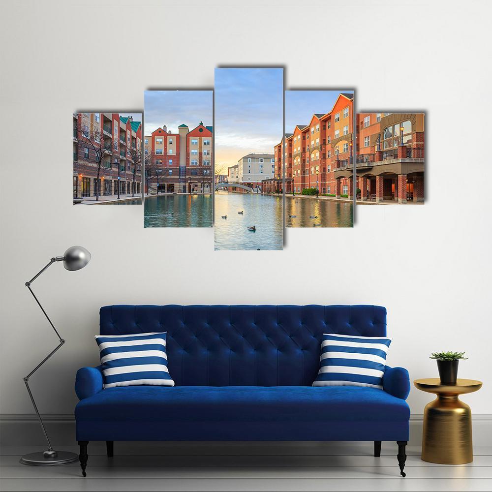 Downtown Of Indianapolis Canvas Wall Art-5 Star-Gallery Wrap-62" x 32"-Tiaracle