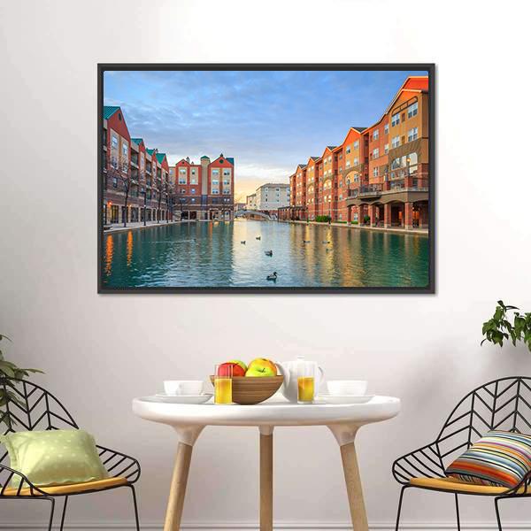Downtown Of Indianapolis Canvas Wall Art-1 Piece-Floating Frame-24" x 16"-Tiaracle