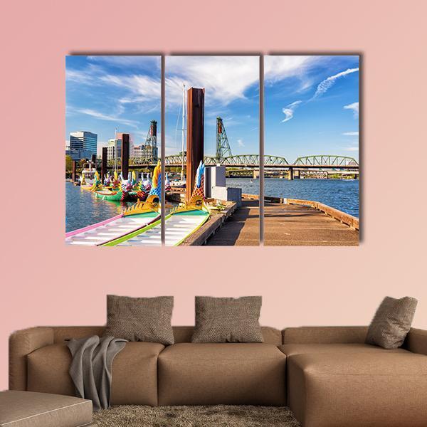 Dragon Boats Canvas Wall Art-3 Horizontal-Gallery Wrap-37" x 24"-Tiaracle
