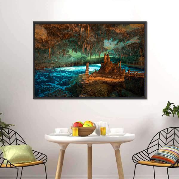 Dragon Caves Lake Canvas Wall Art-1 Piece-Floating Frame-36" x 24"-Tiaracle