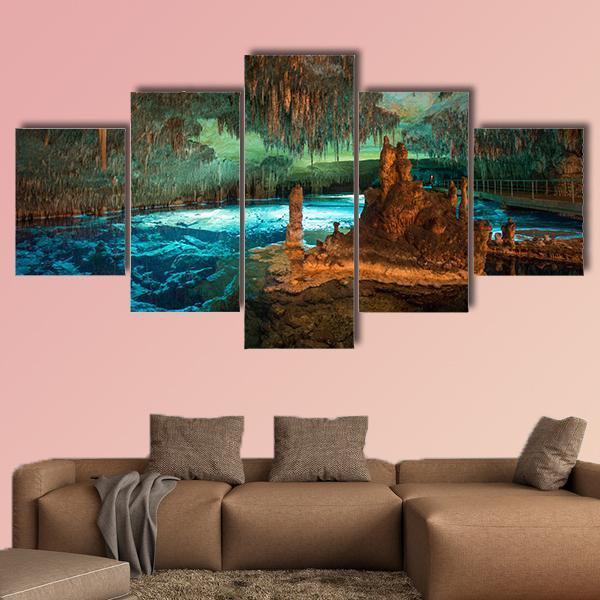 Dragon Caves Lake Canvas Wall Art-5 Star-Gallery Wrap-62" x 32"-Tiaracle