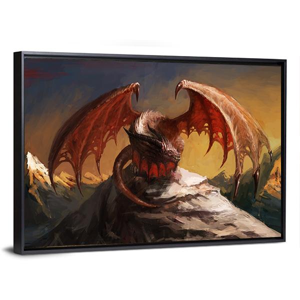 Dragon On Mountain Canvas Wall Art-5 Horizontal-Gallery Wrap-22" x 12"-Tiaracle