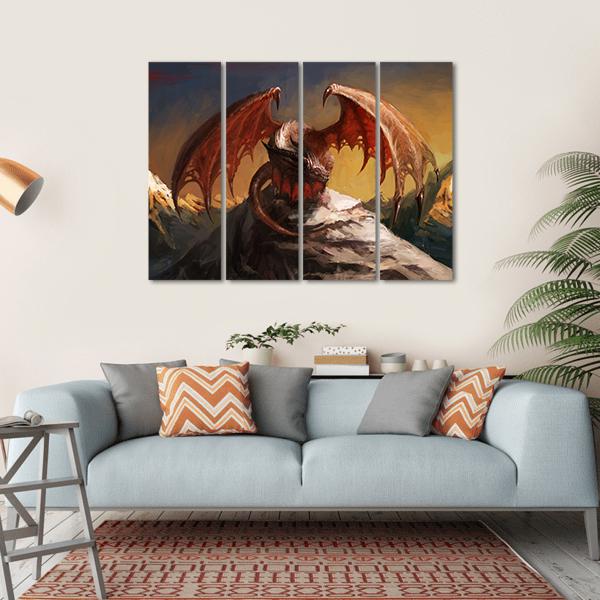 Dragon On Mountain Canvas Wall Art-4 Horizontal-Gallery Wrap-34" x 24"-Tiaracle