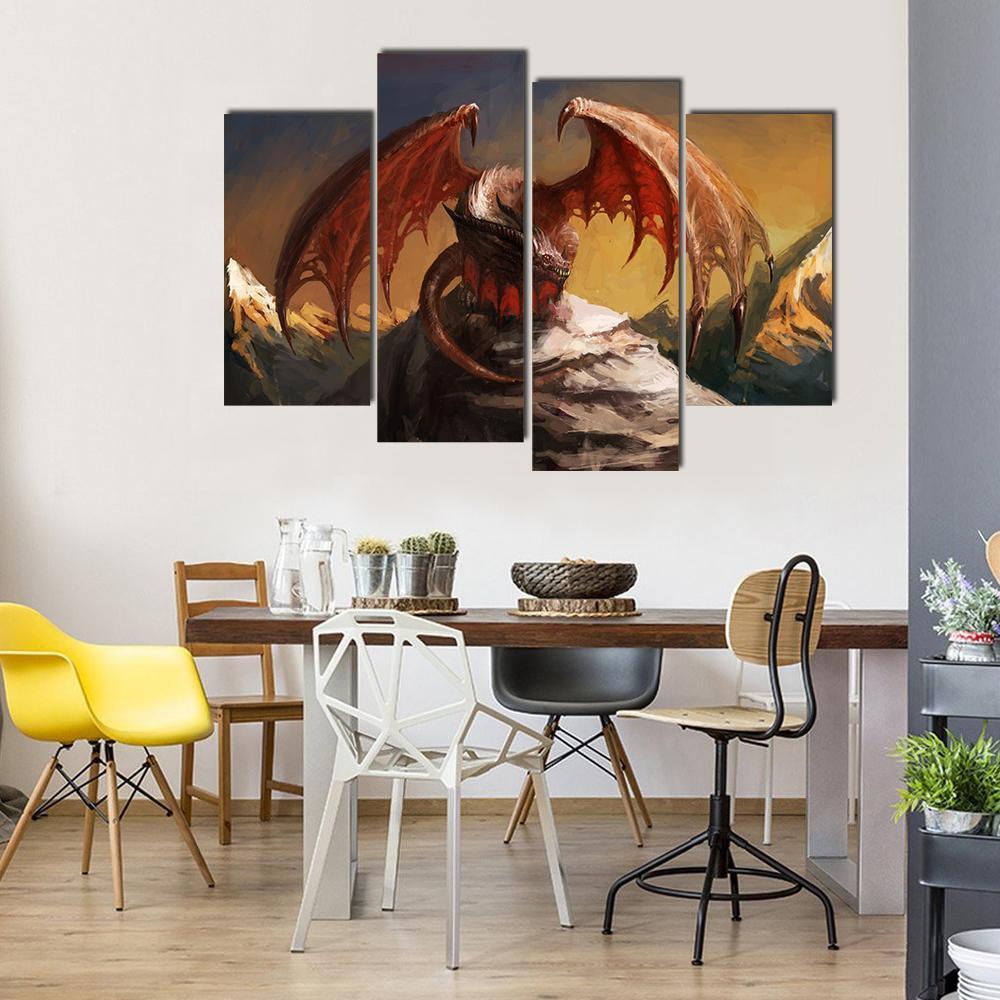 Dragon On Mountain Canvas Wall Art-4 Pop-Gallery Wrap-50" x 32"-Tiaracle