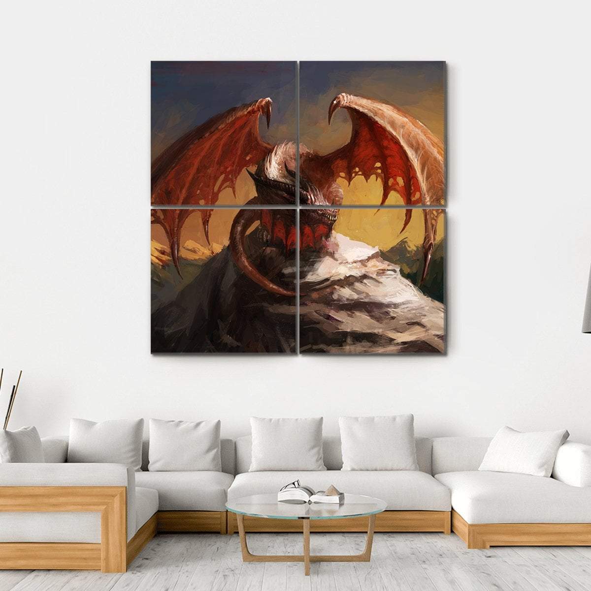 Dragon On Mountain Canvas Wall Art-4 Square-Gallery Wrap-17" x 17"-Tiaracle