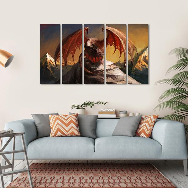Dragon On Mountain Canvas Wall Art-5 Horizontal-Gallery Wrap-22" x 12"-Tiaracle