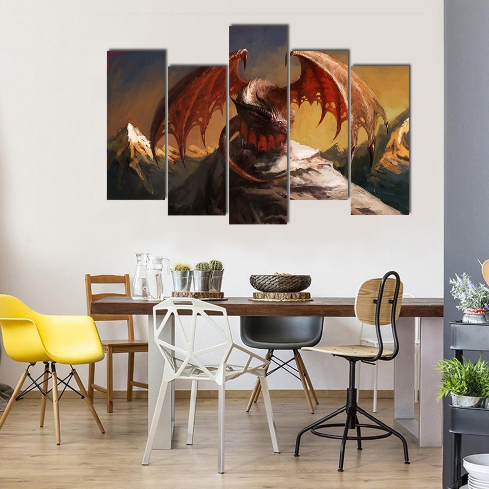 Dragon On Mountain Canvas Wall Art-5 Pop-Gallery Wrap-47" x 32"-Tiaracle