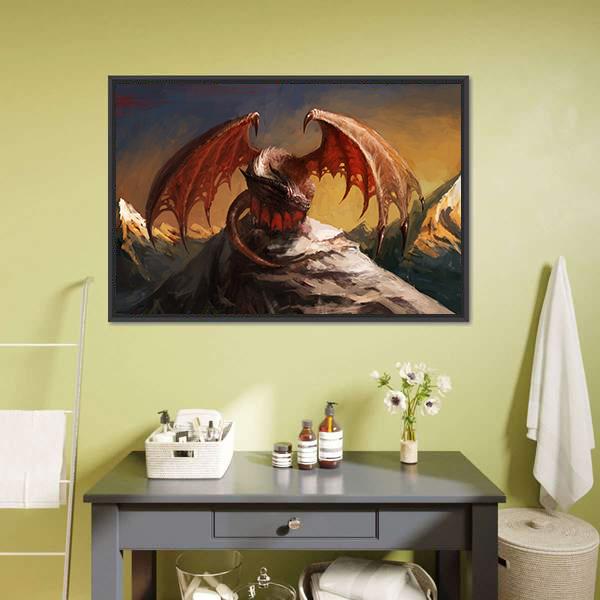 Dragon On Mountain Canvas Wall Art-1 Piece-Floating Frame-24" x 16"-Tiaracle