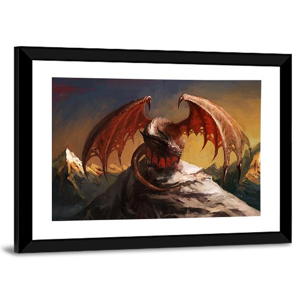 Dragon On Mountain Canvas Wall Art-3 Horizontal-Gallery Wrap-25" x 16"-Tiaracle