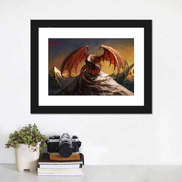 Dragon On Mountain Canvas Wall Art-1 Piece-Framed Print-20" x 16"-Tiaracle