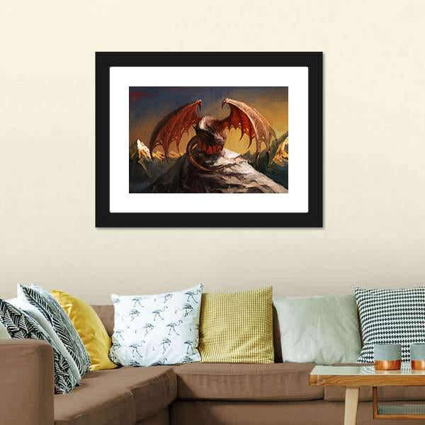 Dragon On Mountain Canvas Wall Art-3 Horizontal-Gallery Wrap-25" x 16"-Tiaracle