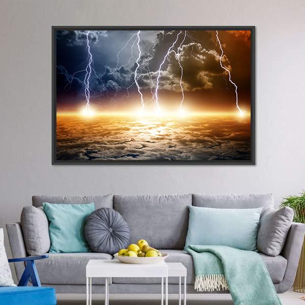 Dramatic Bright Lightning Canvas Wall Art-5 Horizontal-Gallery Wrap-22" x 12"-Tiaracle