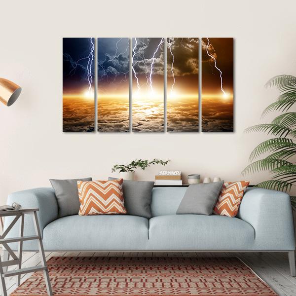 Dramatic Bright Lightning Canvas Wall Art-5 Horizontal-Gallery Wrap-22" x 12"-Tiaracle