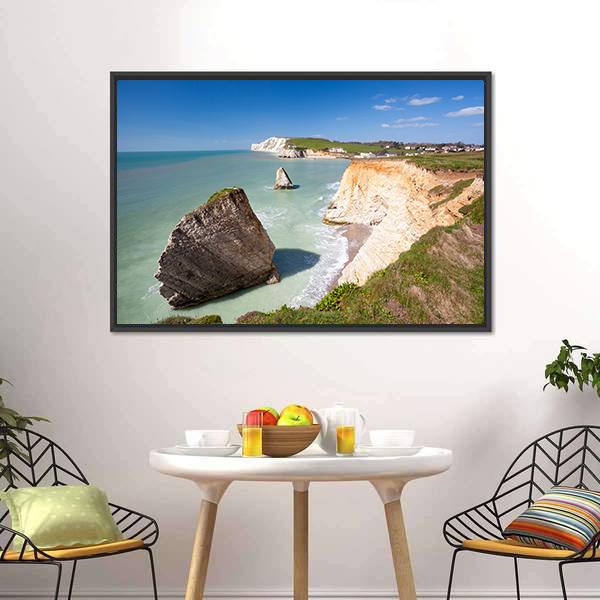 Dramatic Chalk Cliffs Canvas Wall Art-1 Piece-Floating Frame-24" x 16"-Tiaracle