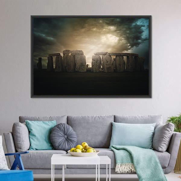 Dramatic Clouds Over Stonehenge Monument Canvas Wall Art-5 Horizontal-Gallery Wrap-22" x 12"-Tiaracle