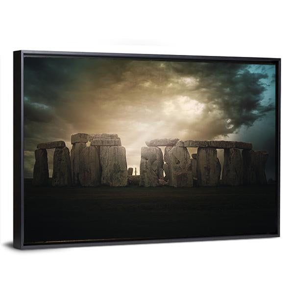 Dramatic Clouds Over Stonehenge Monument Canvas Wall Art-5 Horizontal-Gallery Wrap-22" x 12"-Tiaracle