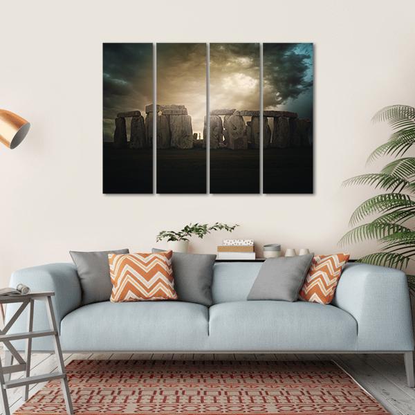 Dramatic Clouds Over Stonehenge Monument Canvas Wall Art-4 Horizontal-Gallery Wrap-34" x 24"-Tiaracle