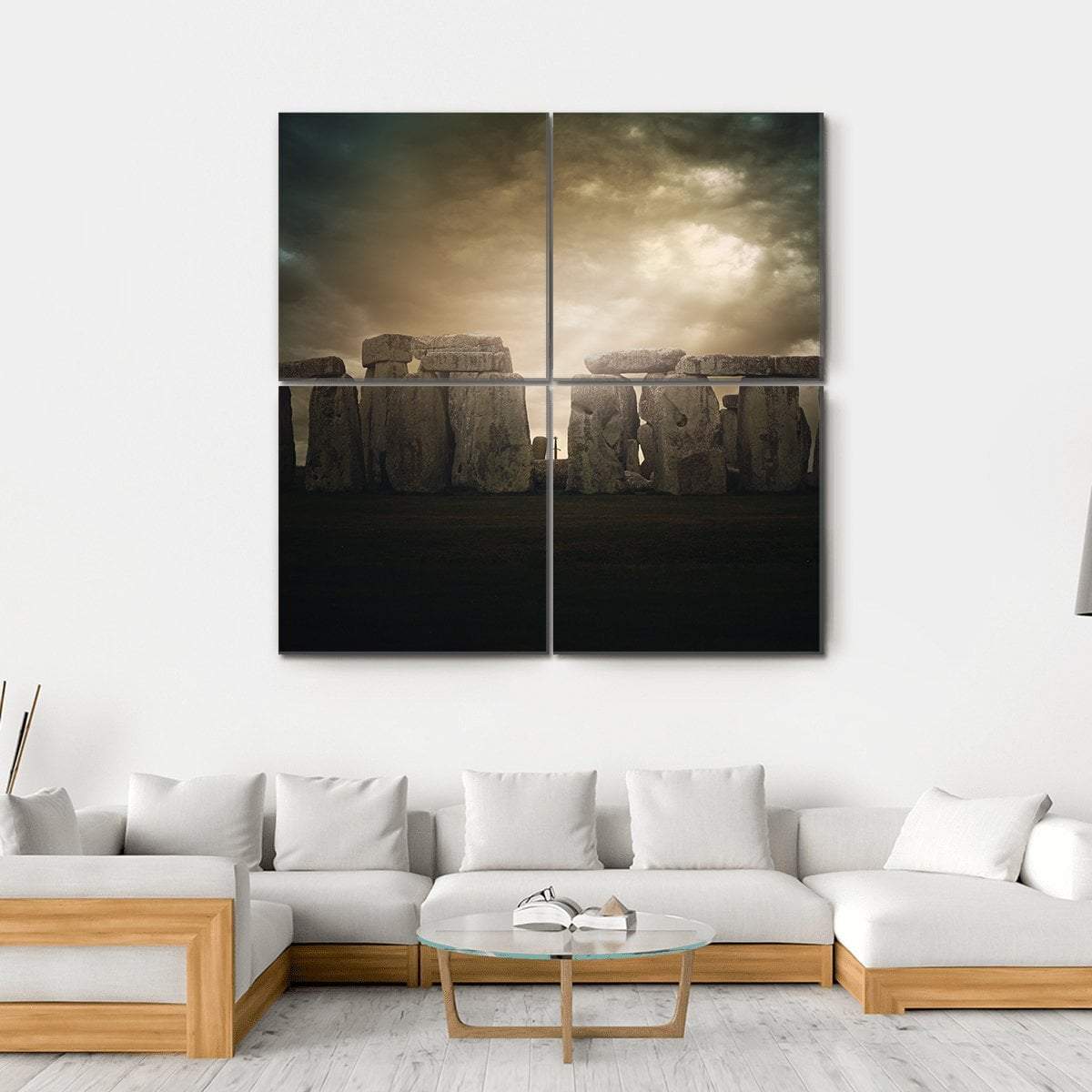 Dramatic Clouds Over Stonehenge Monument Canvas Wall Art-4 Square-Gallery Wrap-17" x 17"-Tiaracle